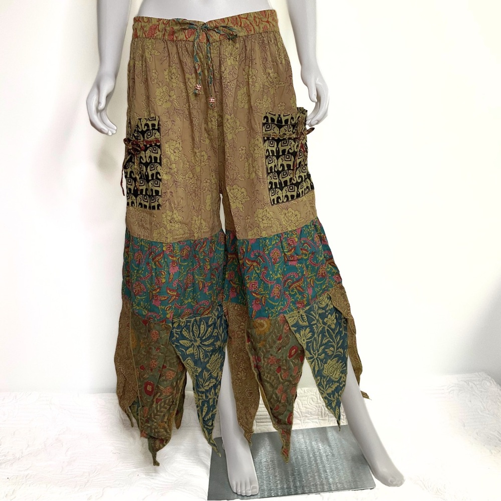 Hippie Forever Handmade Patchwork Handkerchief Pants Womens SZ 1X Forest Fairy
